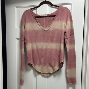 We The Free Striped Pink V-Neck Women's Top
